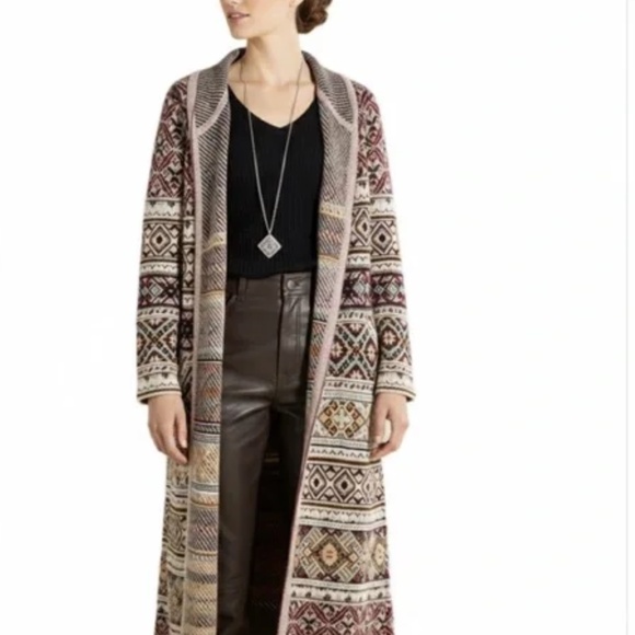 Anthropologie Aldo Martins Sweater Coat womens Fair Isle Long Knit Hoodie Duster - Picture 14 of 14